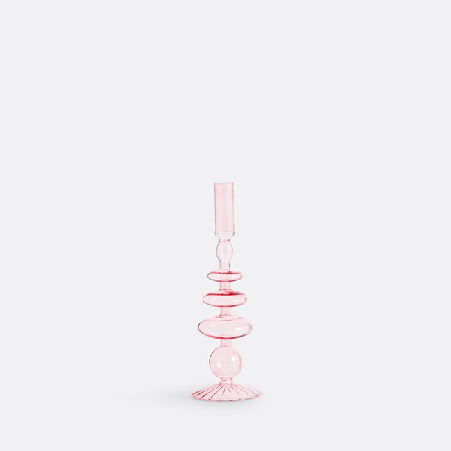 Bougeoir en verre H27,3 cm, Chilava  Couleur rose <span itemprop=