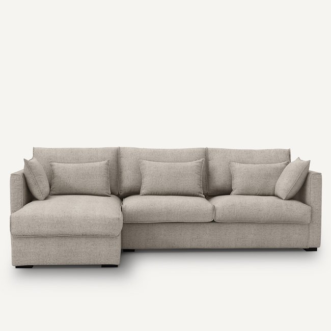 Sofá-cama de canto, em linho malhado, Camille natural <span itemprop=