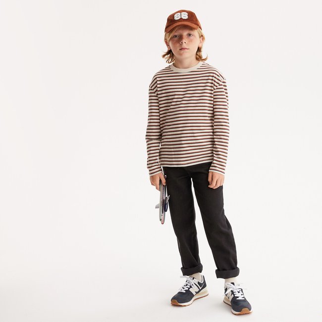 Camisola de mangas compridas, às riscas riscas bege <span itemprop=