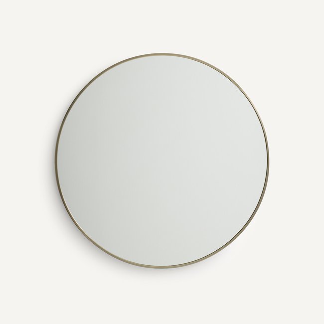 Spiegel in stalen metalen met verouderde messing afwerking  Ø80 cm, Caligone <span itemprop=