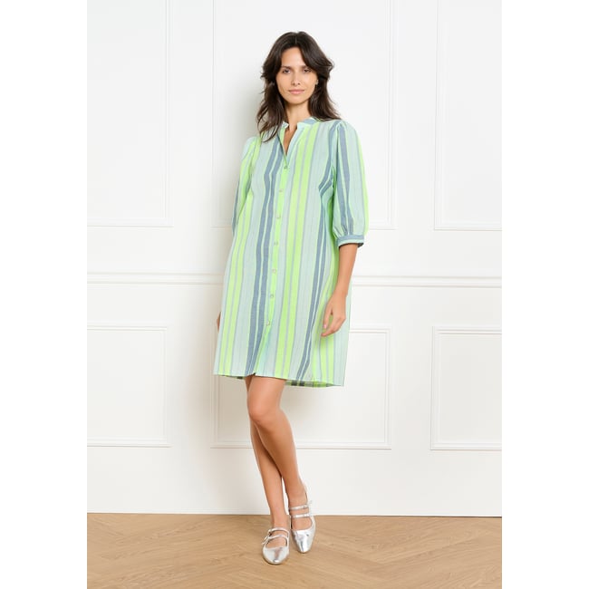 Robe chemise rayée fluide bleu <span itemprop=