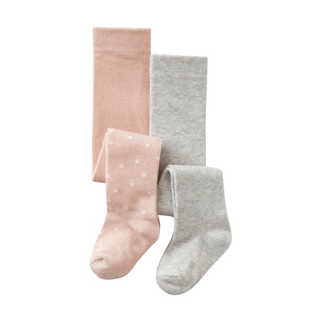 Lot de 2 paires de collants à coeurs/unis gris chiné <span itemprop=