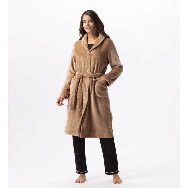 Robe de chambre en peluche flanelle ESSENTIEL H51B marron <span itemprop=