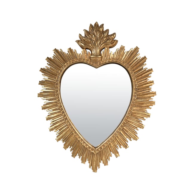 Déco miroir ex-voto coeur soleil 30.8x39.2cm Couleur or <span itemprop=