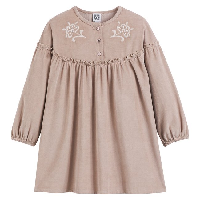 Langärmeliges Cordkleid mit Stickerei dunkelbeige LA REDOUTE COLLECTIONS