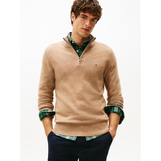 Lambswool Half Zip Jumper, light brown, TOMMY HILFIGER