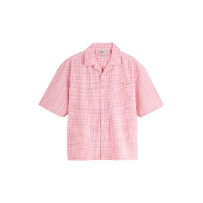 Chemise à carreaux manches courtes micro rose <span itemprop=
