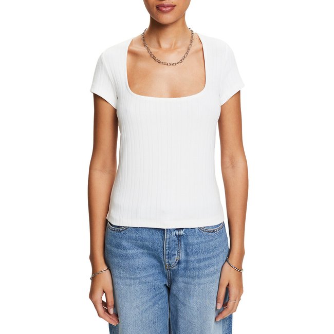 T-shirt à manches courtes col carré  blanc <span itemprop=