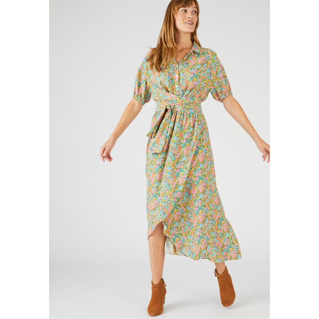 Robe longue esprit cache coeur multicolore imprimé fleurettes <span itemprop=