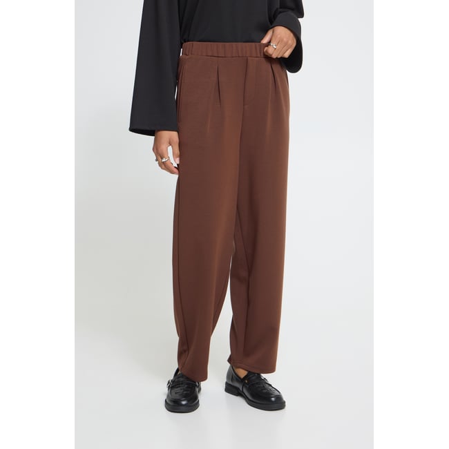 Pantalon coupe droite, jambes larges, taille élastiquée marron chocory coffee <span itemprop=