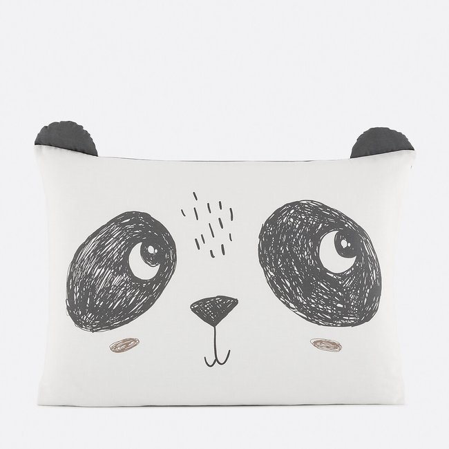 Fronha de almofada, em algodão, Panda Mania estampado caqui <span itemprop=