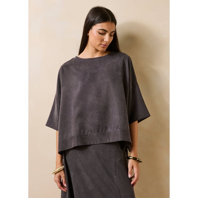Top ample en satin de lyocell anthracite <span itemprop=