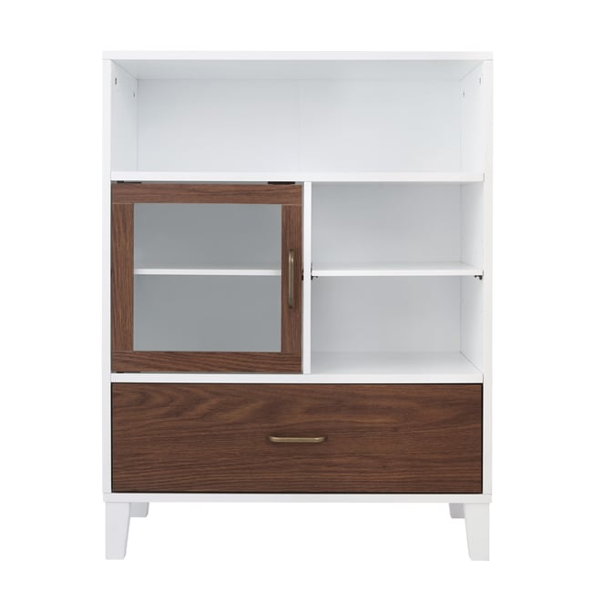 Armoire avec porte vitrée, tiroir, étagères, Blanc, TYLER - TEAMSON HOME