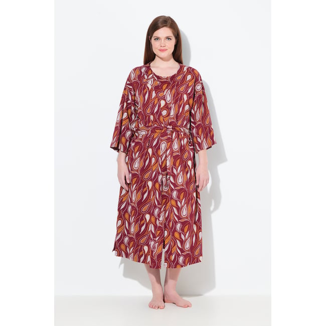 Peignoir en coton bio, motif cachemire rouge cerise foncé <span itemprop=