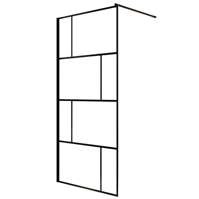 Paroi de douche fixe sérigraphiée en verre trempé anticalcaire noir <span itemprop=