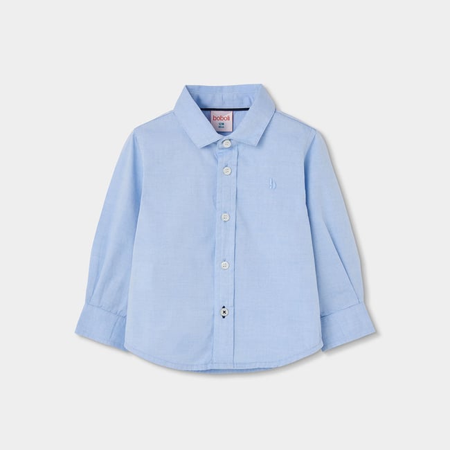 Chemise garçon manches longues Oxford bleu <span itemprop=
