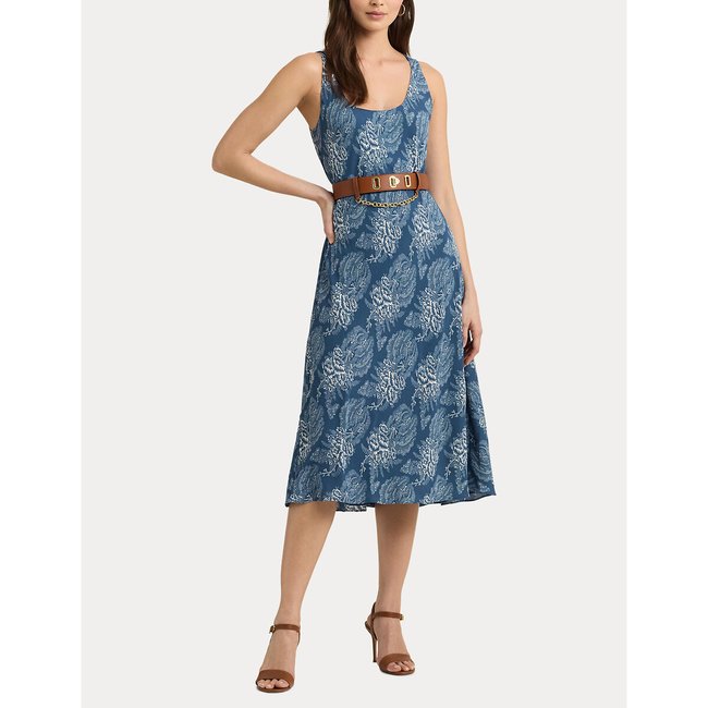 Zawato Sleeveless Midi Dress in Floral Print, blue print/ecru, LAUREN RALPH LAUREN