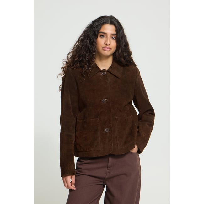 Veste en cuir marron coffee bean <span itemprop=