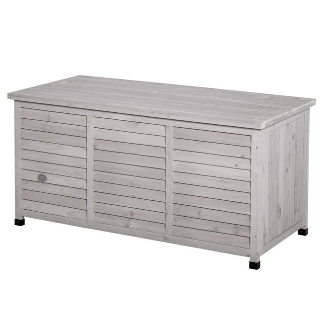 Coffre de rangement extérieur façade persienne 283L bois gris <span itemprop=