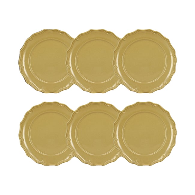 Lot de 6 assiettes plates 26,5cm en grès, SIGNATURE Couleur jaune <span itemprop=