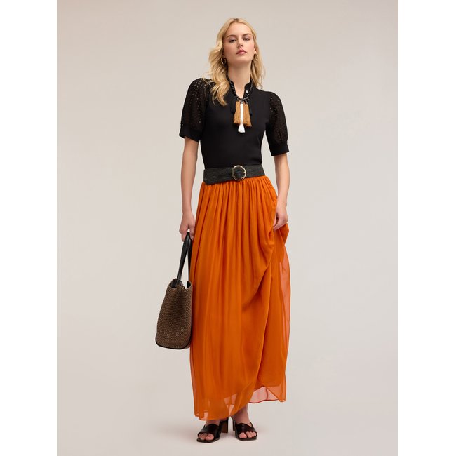 Jupe longue en georgette avec doublure intérieure orange soleil <span itemprop=