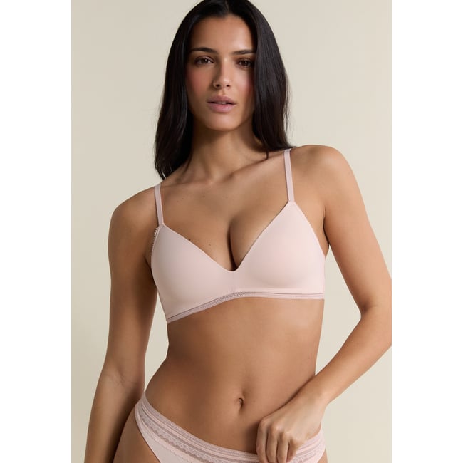 Soutien-gorge triangle sans armatures avec détails en dentelle PURE DREAM rose poudre <span itemprop=