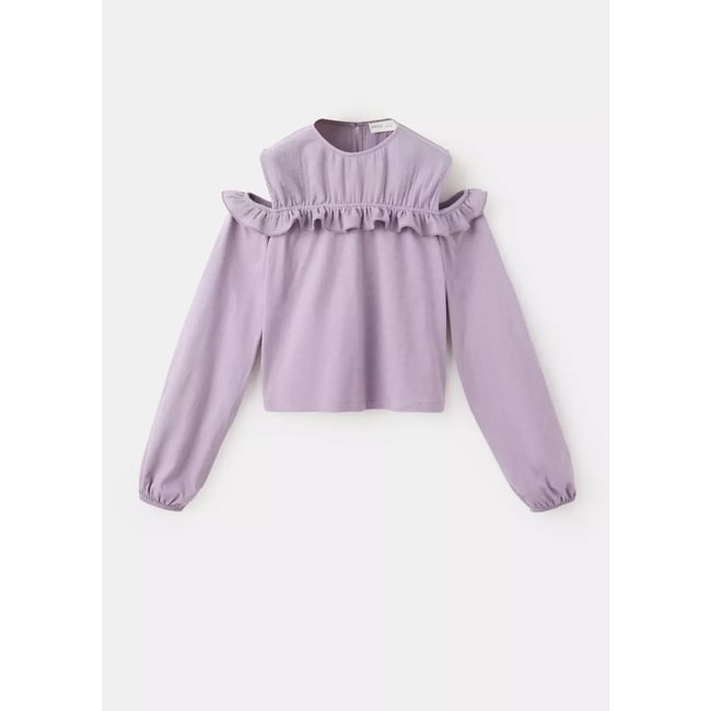T-shirt en coton épaule dénudée lilas <span itemprop=
