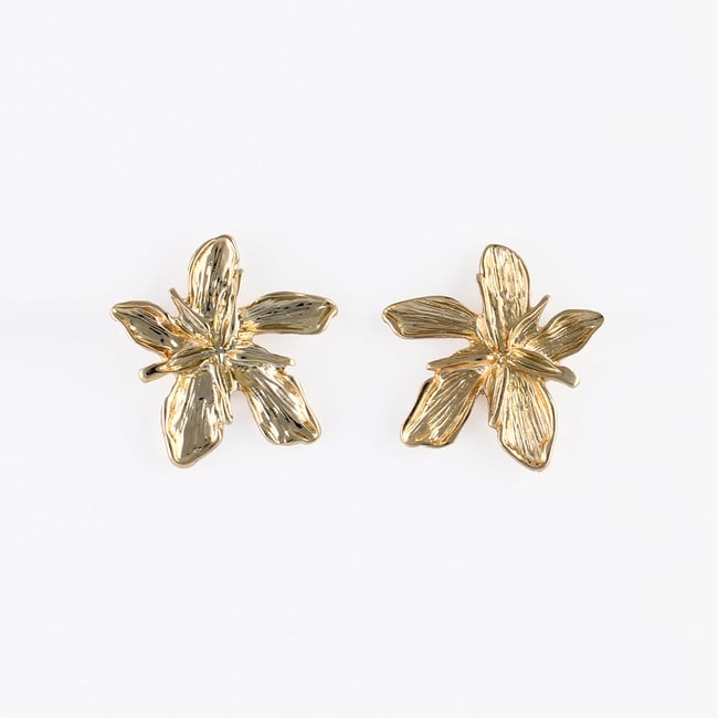 Boucles d'oreilles fleurs texturées dorées doré <span itemprop=