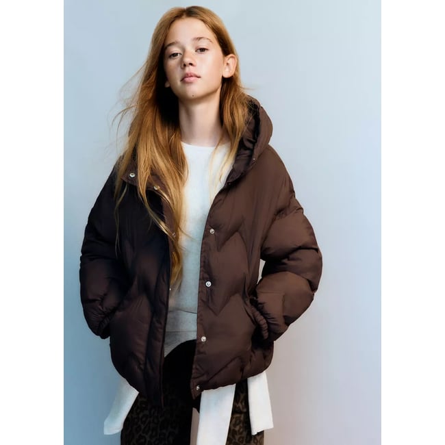 Anorak matelassé à capuche marron <span itemprop=