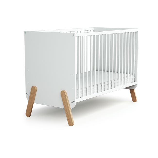 Lit bébé en bois PIRATE blanc et hêtre <span itemprop=