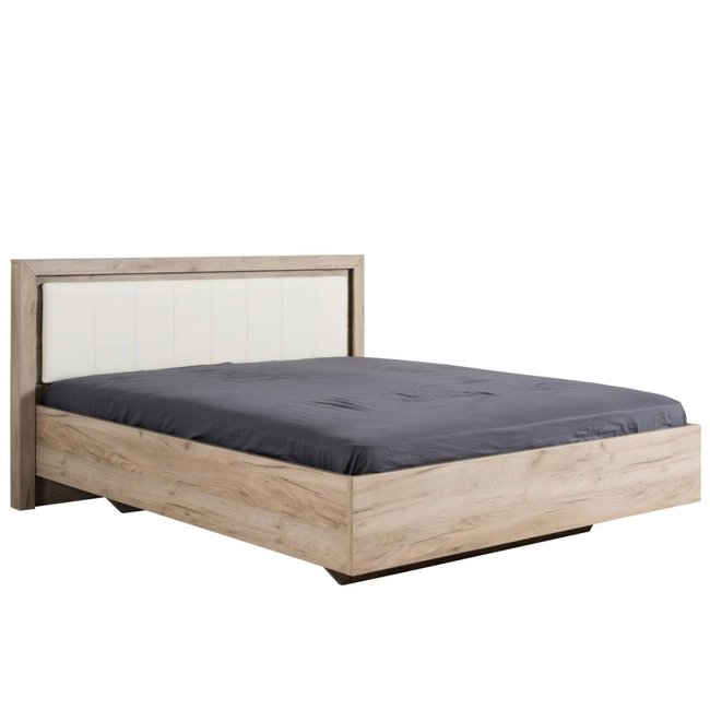 Cadre de Lit Chêne Gris Similicuir Blanc Couleur blanc <span itemprop=
