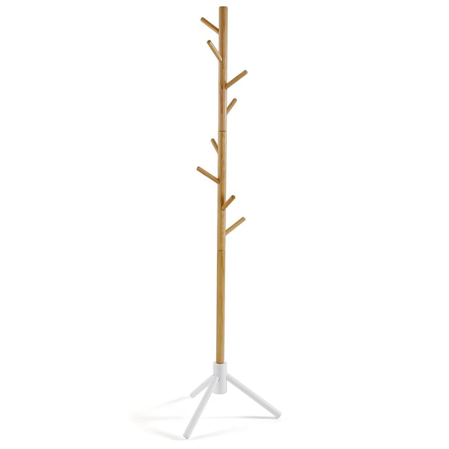Porte-manteau sur pied blanc et bois 40x40x175cm Couleur bois <span itemprop=