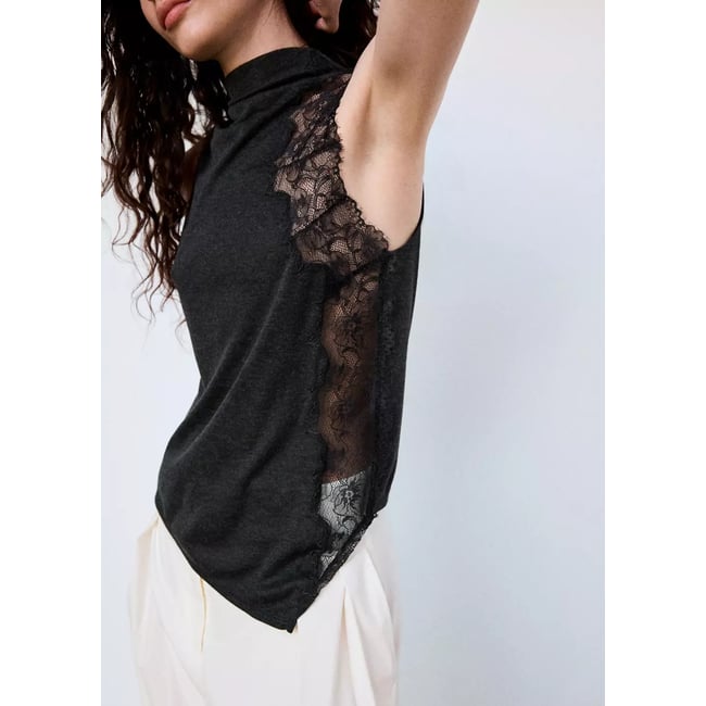 Top col montant dentelle gris anthracite <span itemprop=