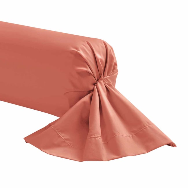 Taie de traversin unie en percale de coton, PREMIÈRE rose corail <span itemprop=