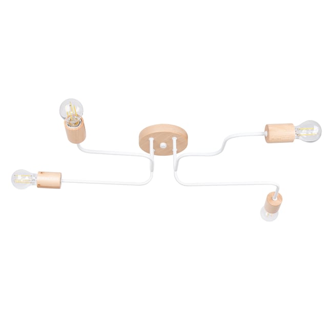 Lustre Acier Blanc/Bois Naturel E27 4 Timbo Couleur blanc <span itemprop=