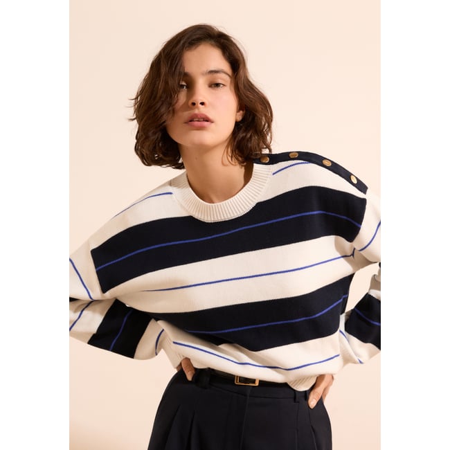 Pull manches longues à rayures SYLVIANE ecru <span itemprop=