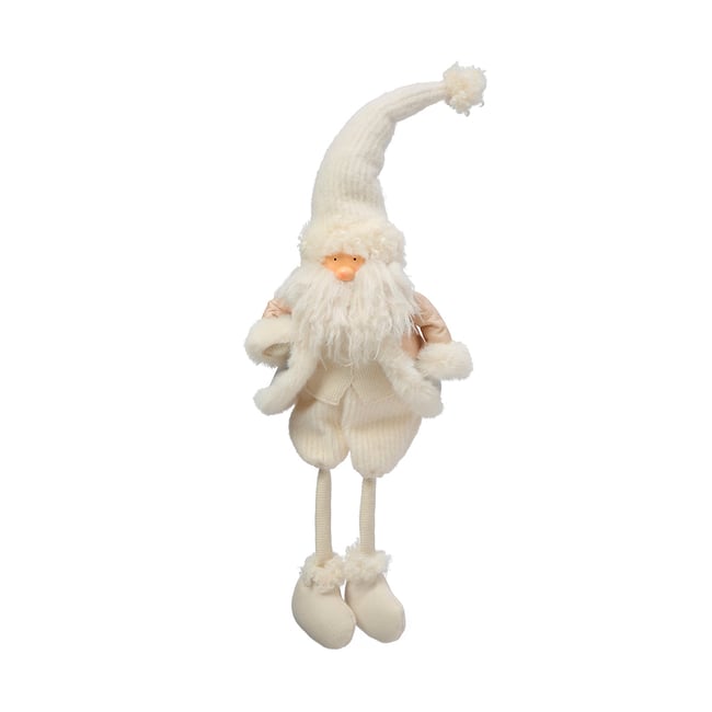 Figurine père noël à asseoir décorative artificielle H78 VELVET Couleur crème <span itemprop=