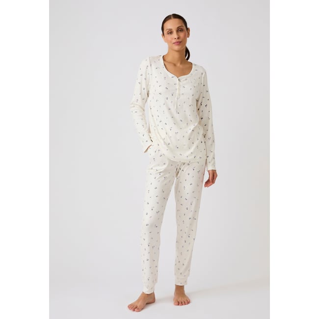Pyjama Thermolactyl en maille pointelle blanc ecru fleuri <span itemprop=