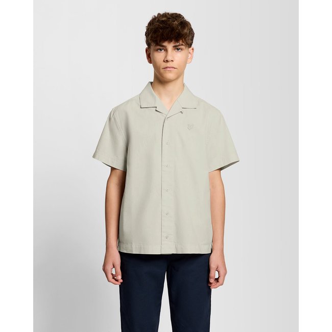 Chemise manches courtes en mélange de lin blanc crique <span itemprop=