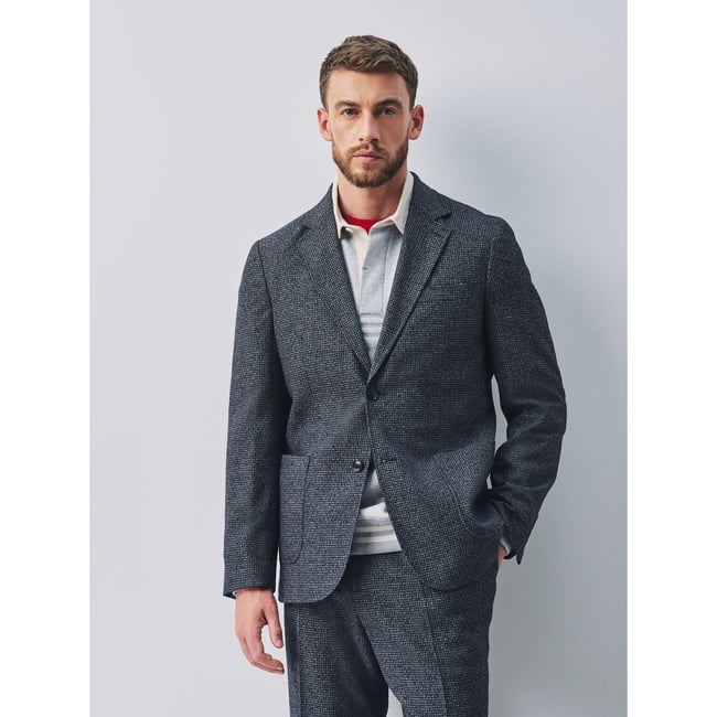 Veste de costume ajustée en tissu bouclé bleu marine <span itemprop=