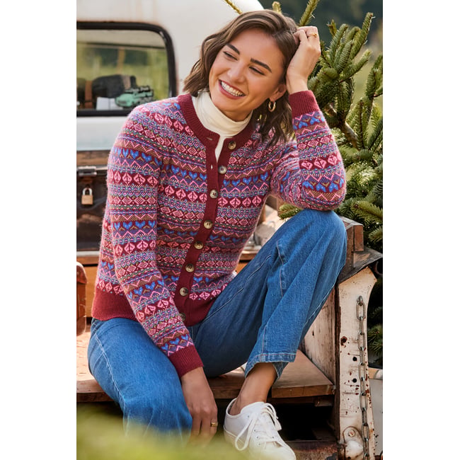 Cardigan Fair Isle Jours d'Automne rouge <span itemprop=