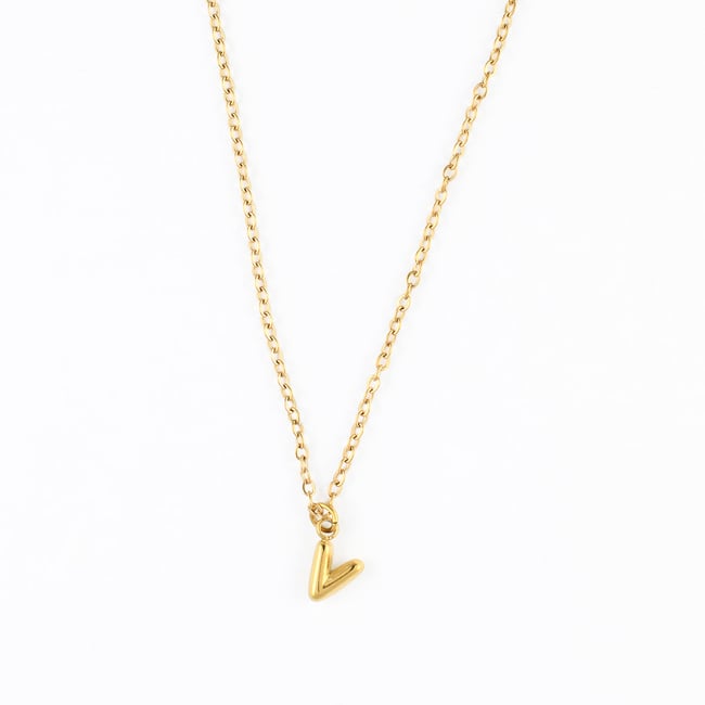 Collier à pendentif lettre V acier inoxydable doré <span itemprop=