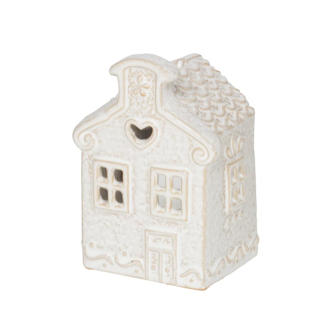 Photophore maison avec détail cœur  H7,9 cm en céramique Couleur blanc <span itemprop=