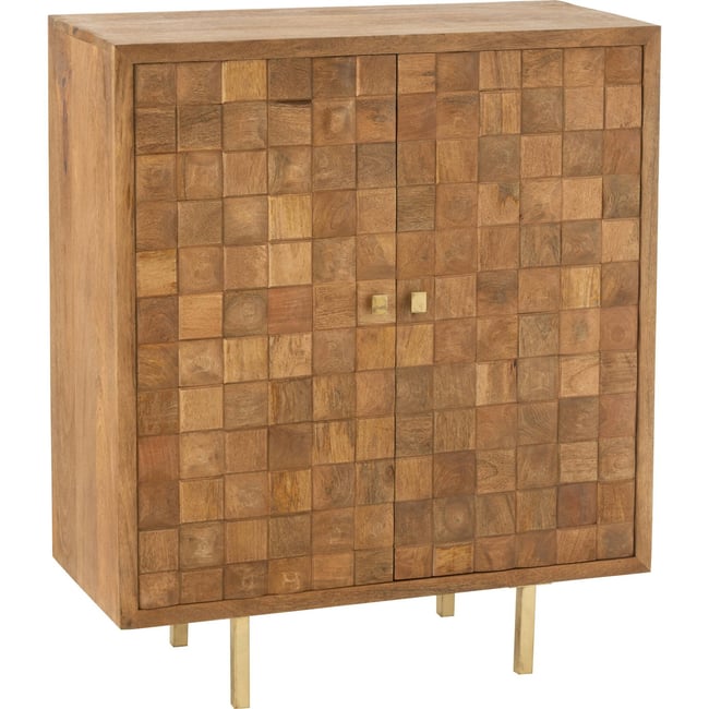 Armoire en manguier, Motifs géométriques Couleur bois naturel et détails dorés <span itemprop=