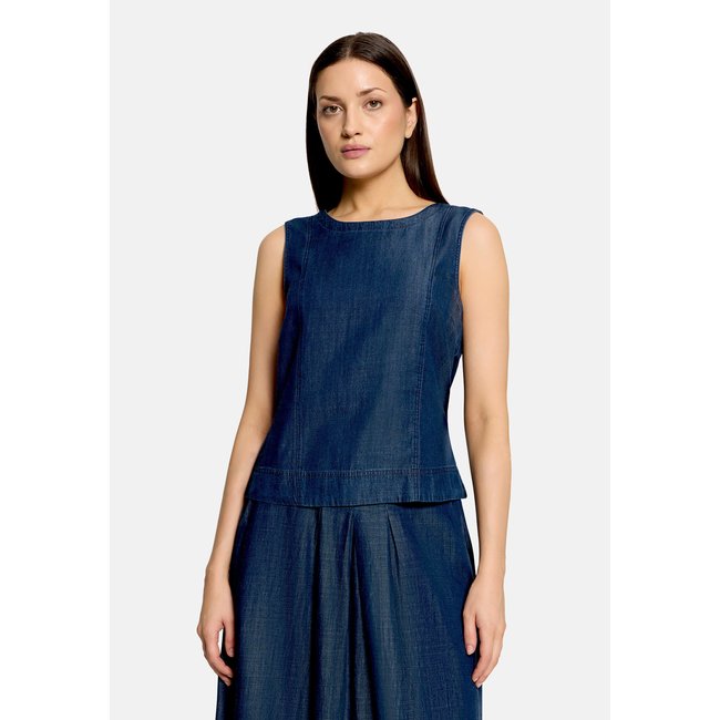 Haut façon blouse sans manches dark blue denim <span itemprop=