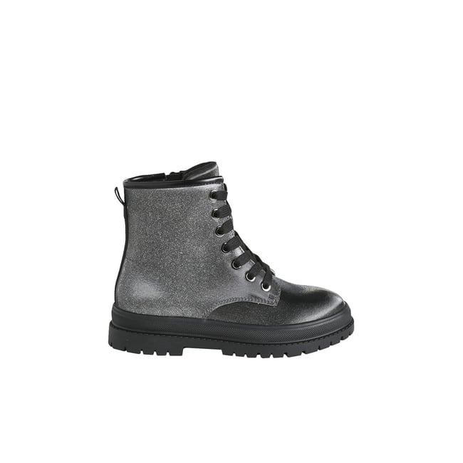 Bottines à lacets argenté <span itemprop=
