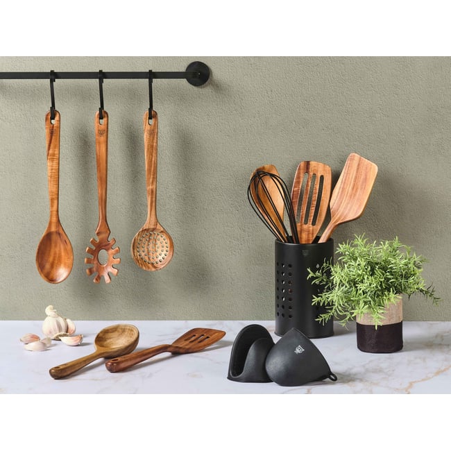 HEBEOT Ensemble 6 Ustensiles Cuisine Bois Acacia - Cuillères Naturelles Durables