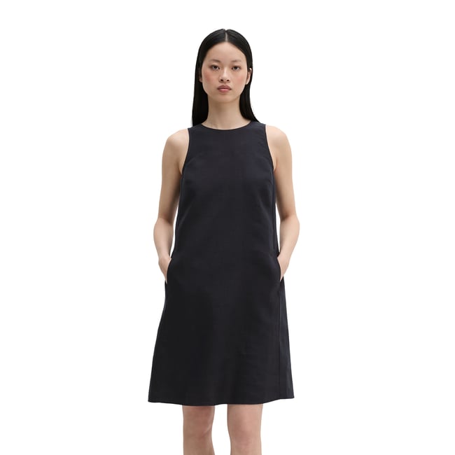 Robe fourreau en lin shaped avec poches bleu foncé <span itemprop=