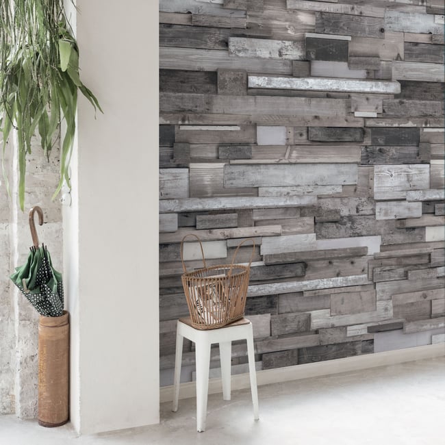 Papier peint intissé mur de pierres Couleur gris <span itemprop=