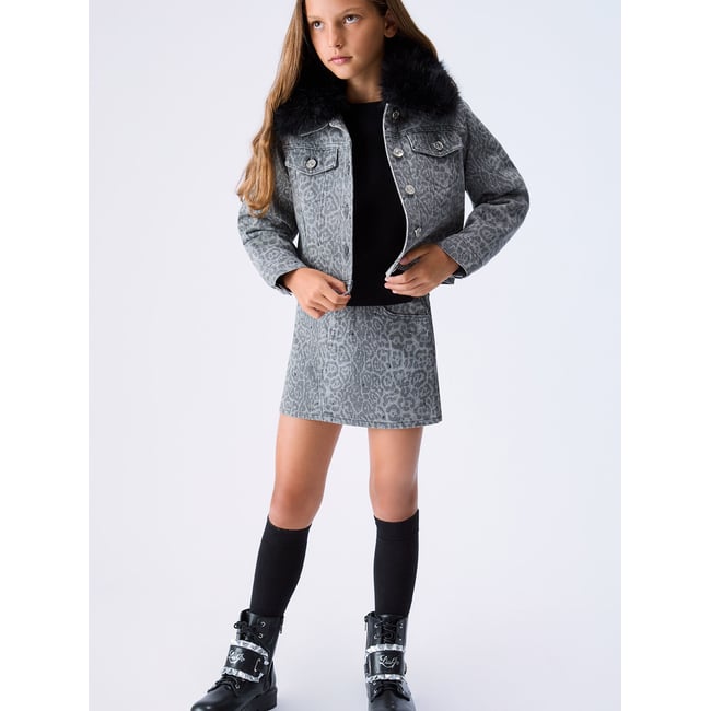 Minijupe imprimé animal avec strass gris animalier <span itemprop=